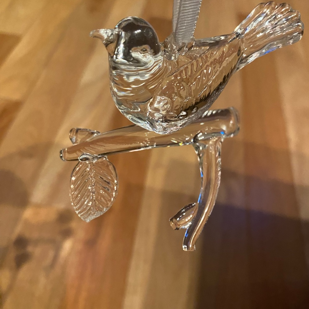 Clear Glass Bird Ornament on Branch - Decorative Hanging Bird